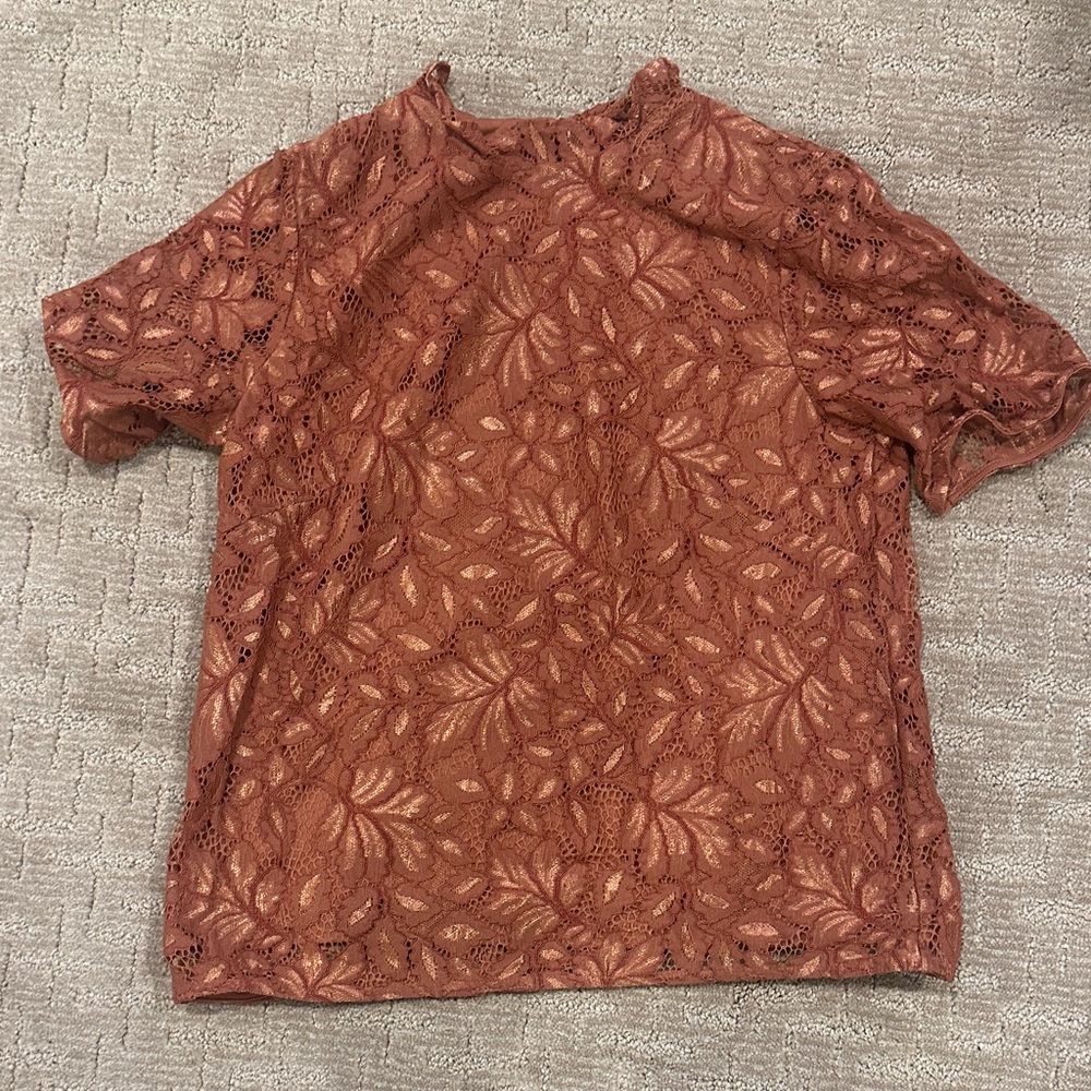 H&M Women's Short Sleeve Lace Top in Rust